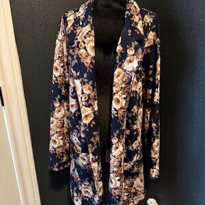 Lularoe Gwen Blazer Jacket 3XL Navy Blue Floral Open Front